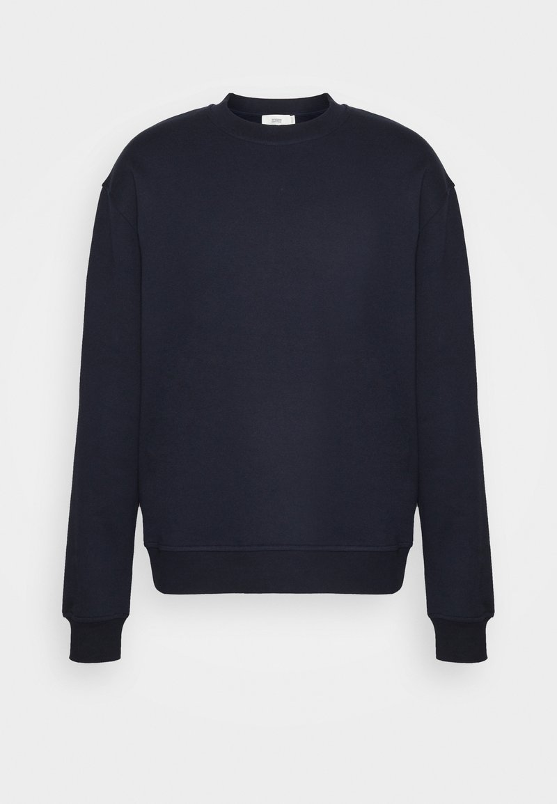 Felpa blu navy realizzata in tessuto morbido. Caratterizzata da un colletto rotondo, maniche lunghe, polsini a coste e orlo dritto. Design semplice.