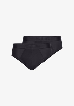 Zwarte katoenen slips met een gladde textuur en verstevigde stiksels, voorzien van een elastische tailleband met het reliëf van "SLG." Verpakt per twee.