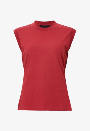 Röd ärmlös topp av bomull, med hög krage och en något avslappnad passform, med en slät textur och ren fåll.