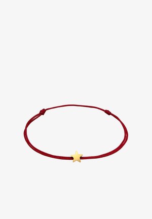 Rotes Kordelarmband mit einem kleinen Goldsternanhänger in der Mitte. Das Band ist verstellbar, um die Größe anzupassen.