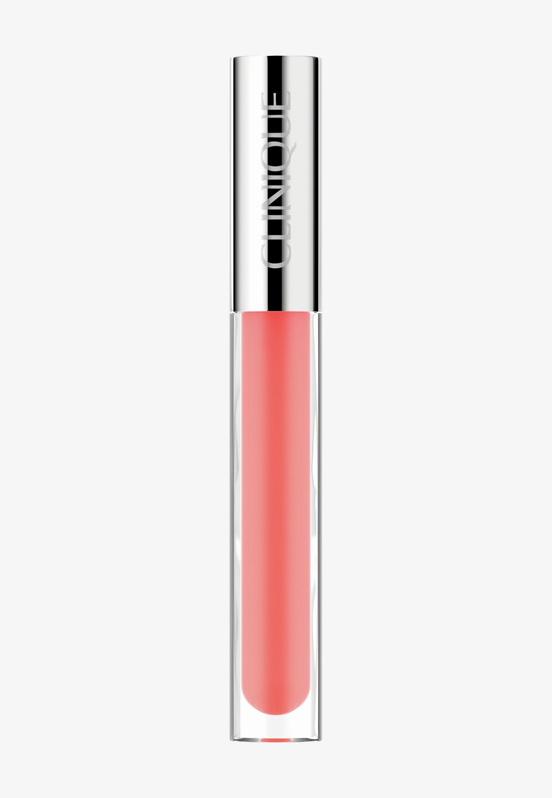 Gloss à lèvres Clinique dans un tube transparent avec un capuchon en argent. La formule est d'un doux rose corail avec une finition lisse et brillante.