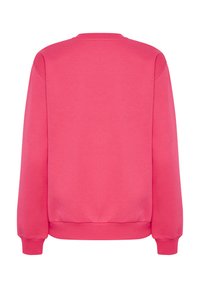 Rosa Sweatshirt mit Rundhalsausschnitt, gerippten Bündchen und einer lockeren Passform. Hergestellt aus weichem Stoff, mit einer glatten Textur ohne Muster.