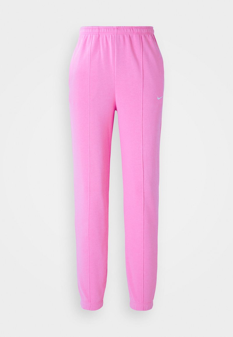 Rosa Nike-Sweatpants mit elastischem Bund und Bündchen, mit einem kleinen weißen Logo auf der linken Seite. Weicher Stoff und taillierter Schnitt.