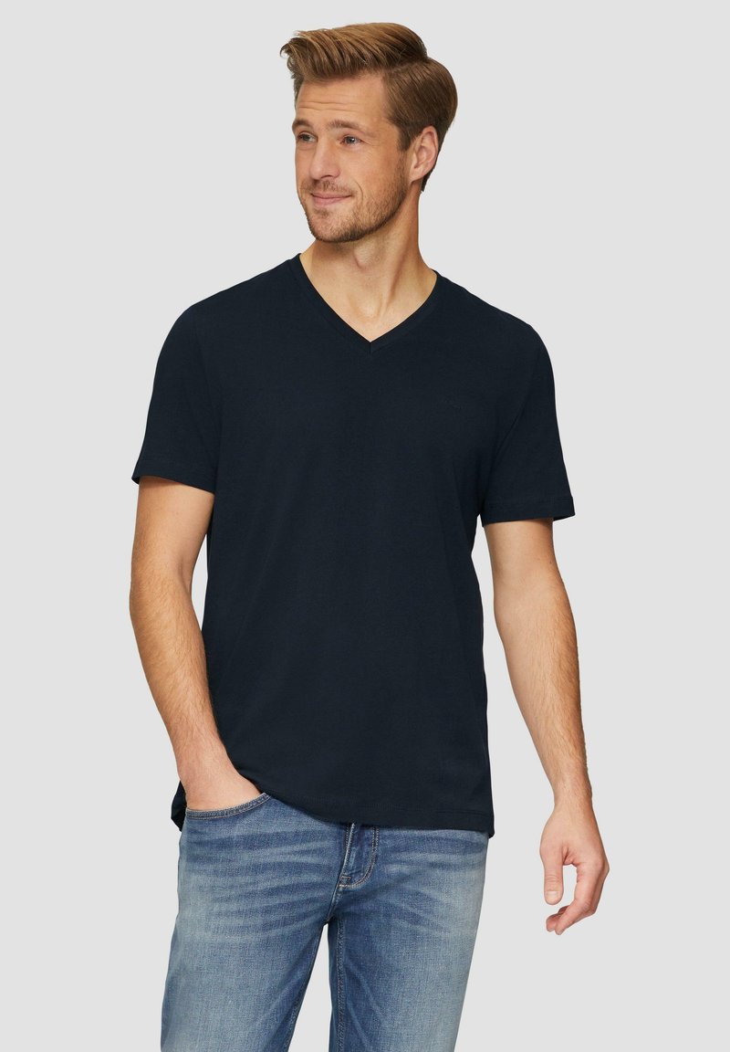 s.Oliver MIT LOGO UND V-AUSSCHNITT - T-shirt basic - navy