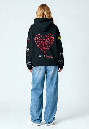 TATTOO SWEETHEART PRINT OVERSIZED - Felpa con cappuccio - black