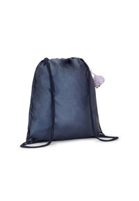 Dragremmsryggsäck i marinblått, tillverkad av hållbart material, med en rundad form och en fluffig lavendelfärgad pom-pom detalj.
