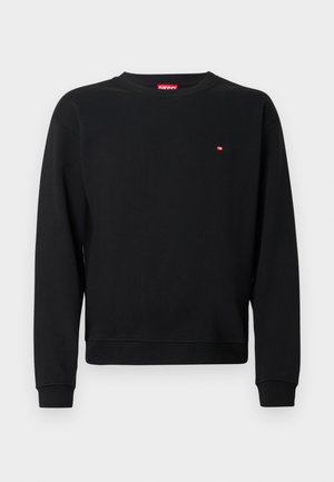 Zwarte sweatshirt gemaakt van zachte stof, met een ronde hals en lange mouwen. Klein rood logo bij de borst. Geribbelde boorden en zoom.