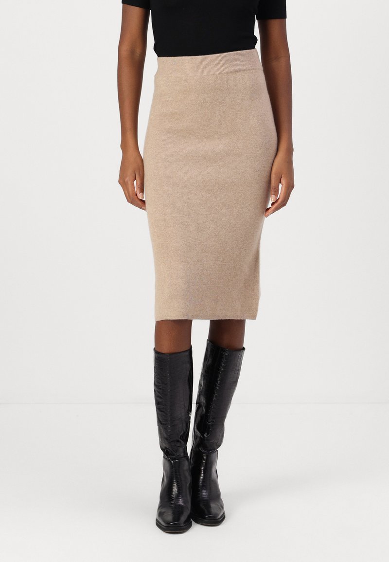 pure cashmere STRAIGHT MIDI SKIRT - Pouzdrová sukně - camel