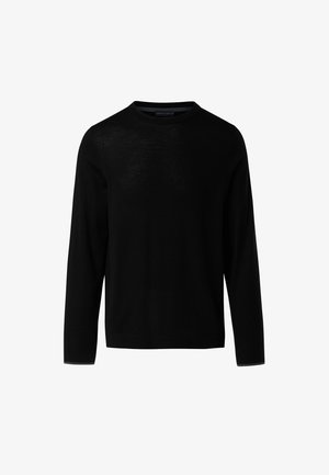 Maglione nero a maniche lunghe realizzato in tessuto morbido, con collo rotondo e design minimalista senza motivi o hardware visibili.