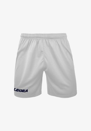Pantalones cortos deportivos blancos hechos de una tela ligera y suave. Cuentan con una cinturilla elástica y el logo en azul marino "LEGEA" en la pierna izquierda.