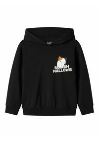 La sudadera negra presenta un gráfico frontal de un gato con un acento marrón. Está hecha de una tela suave con puños y dobladillo acanalados para un ajuste seguro.