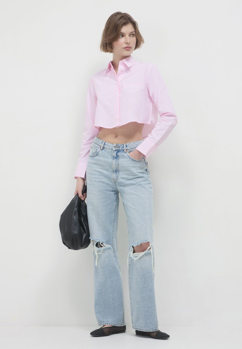 Calliope CROP A RIGHE - Camicia - var rosa medio