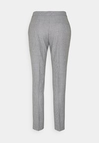 Grå rutiga byxor med smal passform, med en mjuk yta och subtila fickdetaljer på baksidan.