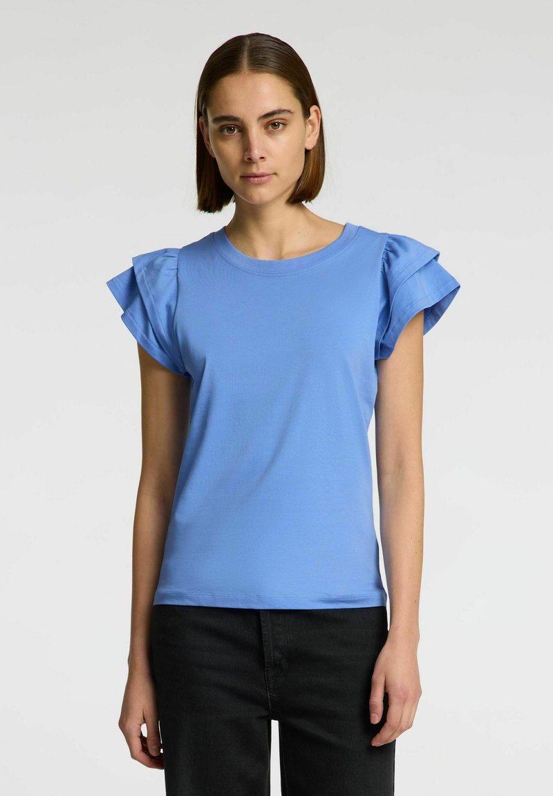 Selected SLFCAMILA RUFFLE TEE - T-paita - cornflower blue