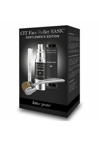 CIT Face Roller Basic Gentlemen's Edition sæt inkluderer en sølvrulle, gel og applikatorpen, alt sammen i en sort boks med hvid tekst.