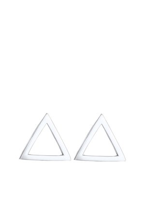 Paire de boucles d'oreilles en argent en forme de triangle ouvert aux bords lisses, présentées sur fond blanc.