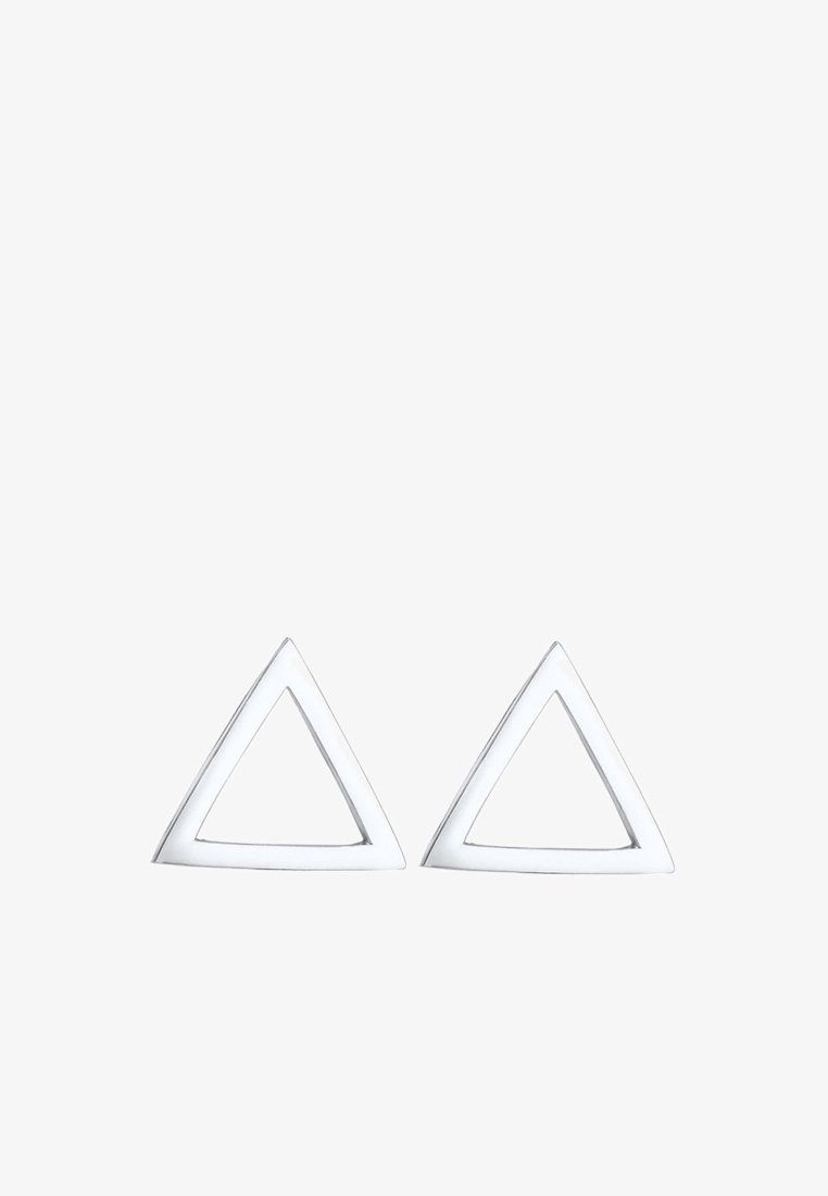 Paire de boucles d'oreilles en argent en forme de triangle ouvert aux bords lisses, présentées sur fond blanc.