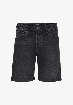 Temno modri šorts z ravnim krojem, zavihanimi robovi, petimi žepi in kovinsko zaponko na pasu.