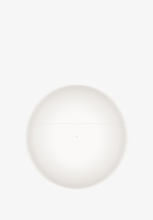 White spherical container with a smooth, glossy finish. Includes a subtle seam and a small dot detail on the surface.