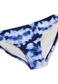 Marineblauwe en lichtblauwe tie-dye bikini slip gemaakt van rekbaar materiaal. Naadloze randen en een gladde binnenvoering voor comfort.