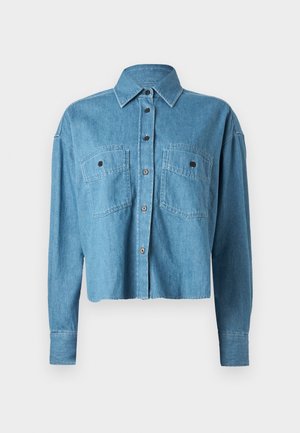 CROPPED FRONT OVERSIZED - Button-down blouse - mid blue