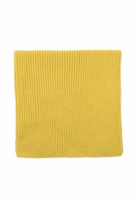 Sciarpa gialla lavorata a maglia con texture a coste, forma rettangolare e finitura morbida. Adatta per tenere caldo nelle giornate più fresche.