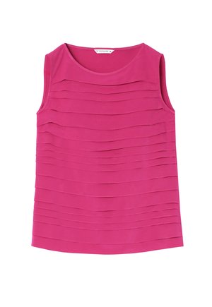 Fuksia безрукавка с многослойными складками, округлым вырезом и гладкой текстурой. Ткань легкая и воздухопроницаемая.