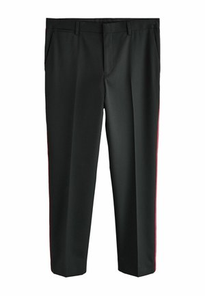 Juodi oficialūs kelnės tiesiomis kojomis, su raudonomis šoninėmis juostelėmis ir priekinėmis kišenėmis. Pagamintos iš lygaus audinio su pritaikytu finišu.