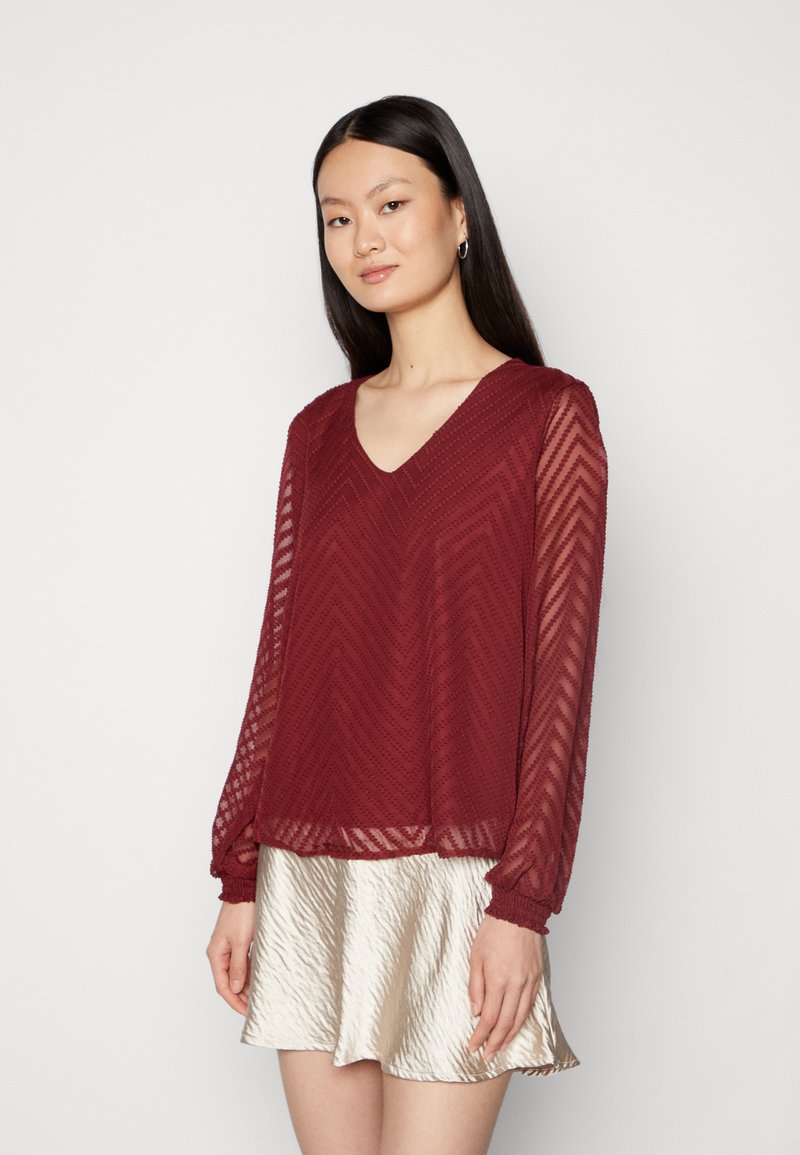 Damen T-Shirts | Vila VIMICHELLE V-NECK Langarmshirt tawny port/bordeaux - IS69418 Damen T-Shirts | Vila VIMICHELLE V-NECK Langarmshirt tawny port/bordeaux - IS69418