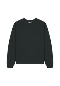 Felpa nera realizzata in tessuto morbido, con collo tondo, maniche lunghe e polsini e orlo a coste. Nessun logo o motivo visibile.