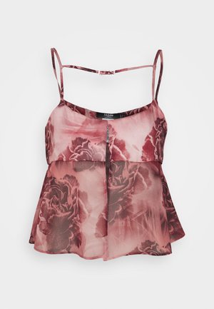 BELT DETAIL OPEN FRONT CAMISOLE NOISETTE DUSK ROSE PRINT - Top - pink
