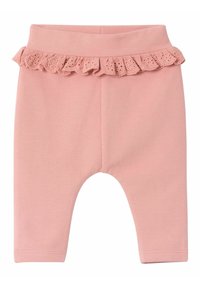 Leggings di cotone rosa con una vita arricciata testurizzata caratterizzata da dettagli in occhio di pernice, tessuto morbido e design aderente.