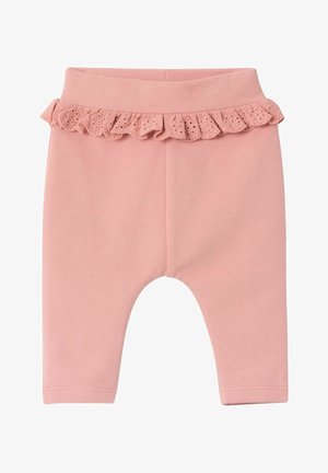 Leggings di cotone rosa con una vita arricciata testurizzata caratterizzata da dettagli in occhio di pernice, tessuto morbido e design aderente.