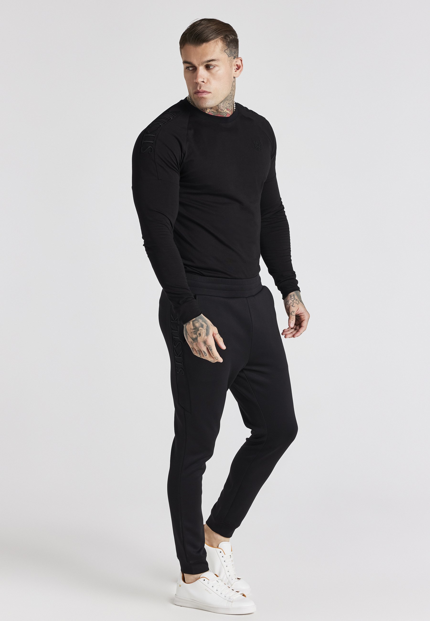 T-shirt SikSilk Homme Gris - Manches Longues, Col Rond, Taille XS - Occasion Très Bon état