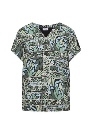 BLUSE MIT SPLIT NECK UND STRUKTURMIX - Blouse - raw khaki