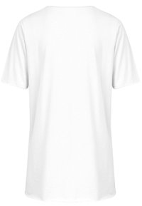 T-shirt blanc uni à manches courtes vu de dos avec un col rond.