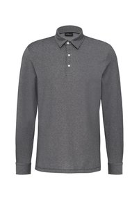 Herren Langarm-Polohemd in Grau mit Kragen und drei weißen Knöpfen an der Knopfleiste.