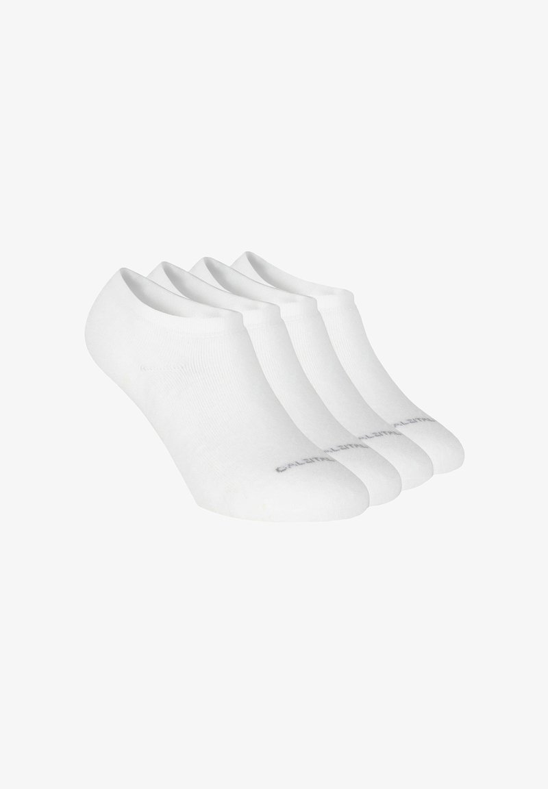 Białe skarpetki do kostek, wykonane z miękkiej mieszanki bawełny, z elastycznym mankietem i subtelnym logo z boku. Opakowanie zawiera cztery pary.