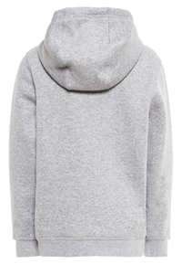 Grijze sweatshirt met capuchon, gemaakt van een zachte katoenmix. Voorzien van geribbelde manchetten en zoom, en een gladde textuur. Achteraanzicht toont een eenvoudig ontwerp.