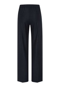 Pantalon noir à jambes larges avec taille élastique, coupe droite, présenté sur fond blanc uni, vue de dos.