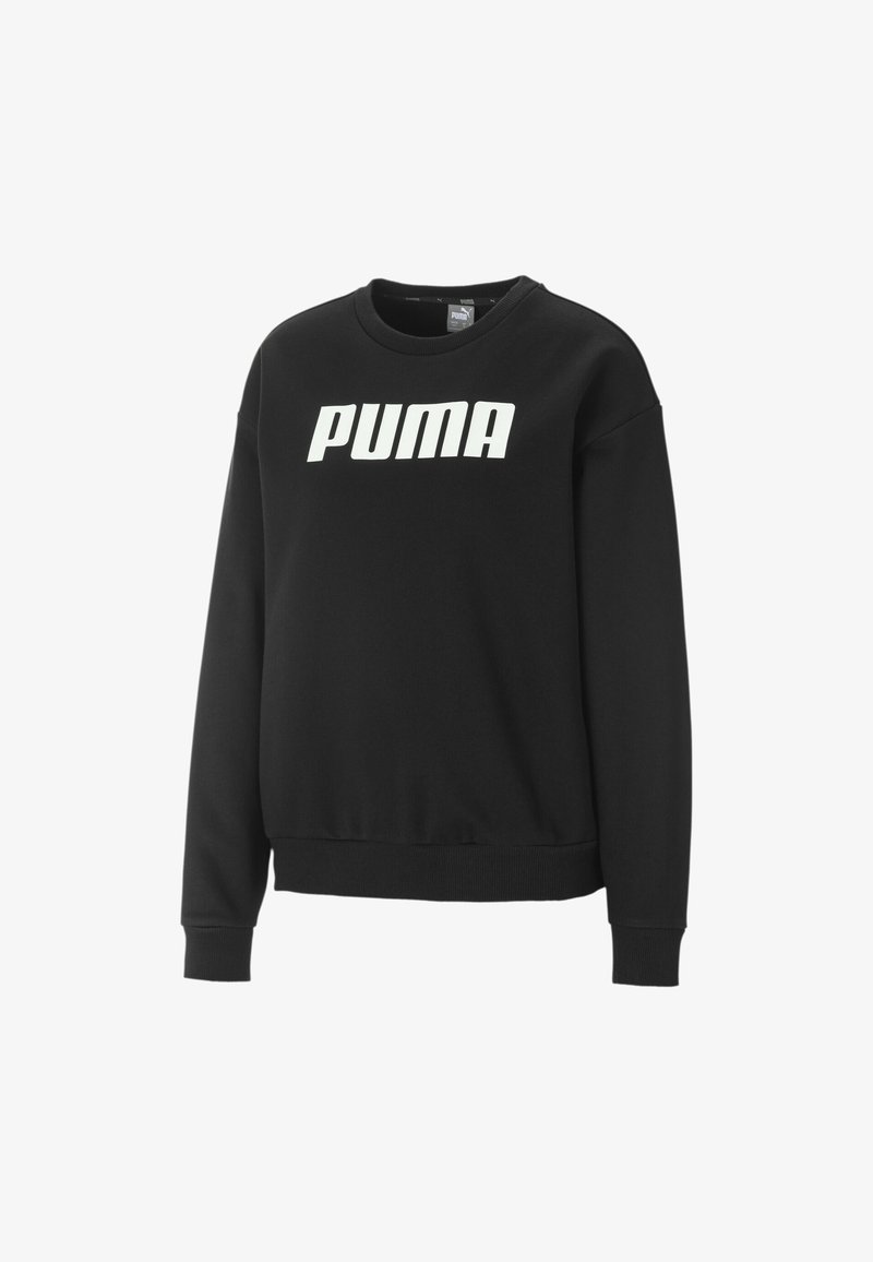 Sweat-shirt noir manches longues avec logo blanc "PUMA" sur la poitrine, col rond et poignets et ourlet côtelés.