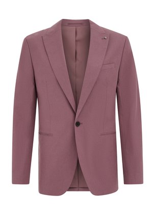 Blazer da uomo color malva con un solo bottone, rever a lancia, due tasche frontali, tasca sul petto e fodera interna liscia.