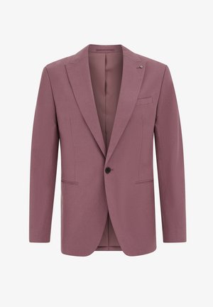 Blazer da uomo color malva con un solo bottone, rever a lancia, due tasche frontali, tasca sul petto e fodera interna liscia.