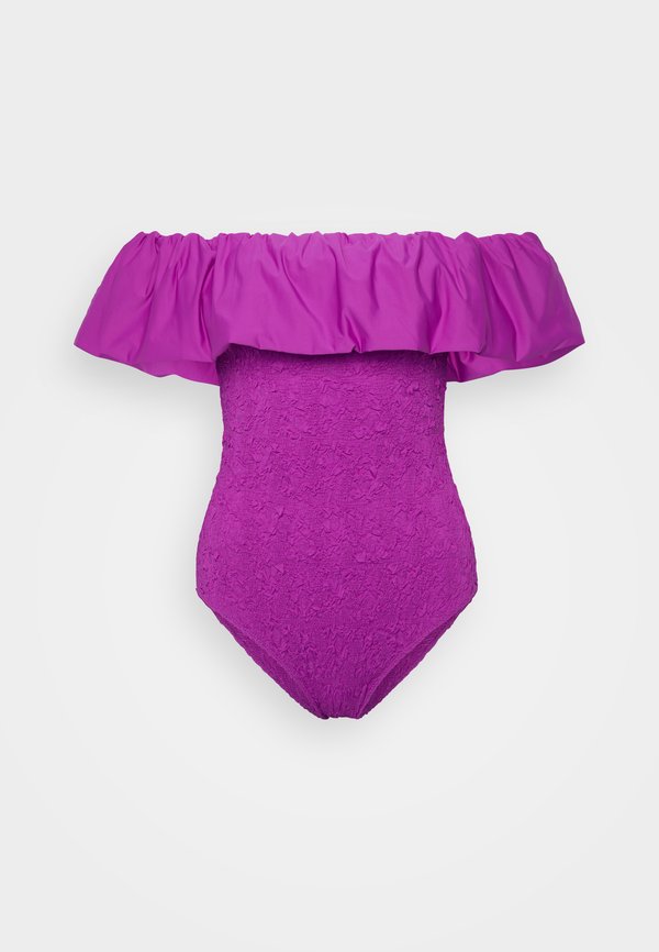 SLONE SOLID SMOCKED RUFFLE OFF SHOULDER ONE PIECE - Swimsuit - violet4