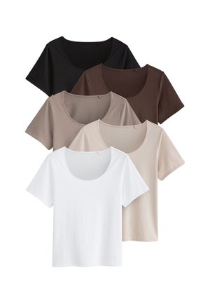 5 PACK SLOUCH SHORT SLEEVE  REGULAR FIT - T-paita - black, brown, white