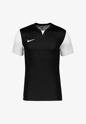 Korte mouwen sporttrui met een zwarte body en witte mouwen. Gemaakt van lichte stof, met een Nike-logo op de borst.