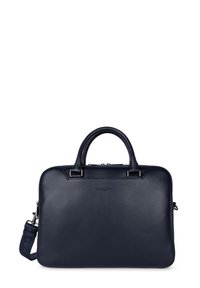 Borsa a tracolla in pelle blu navy con finitura texture, doppio manico superiore, tracolla rimovibile, accessori in argento e chiusura con zip.