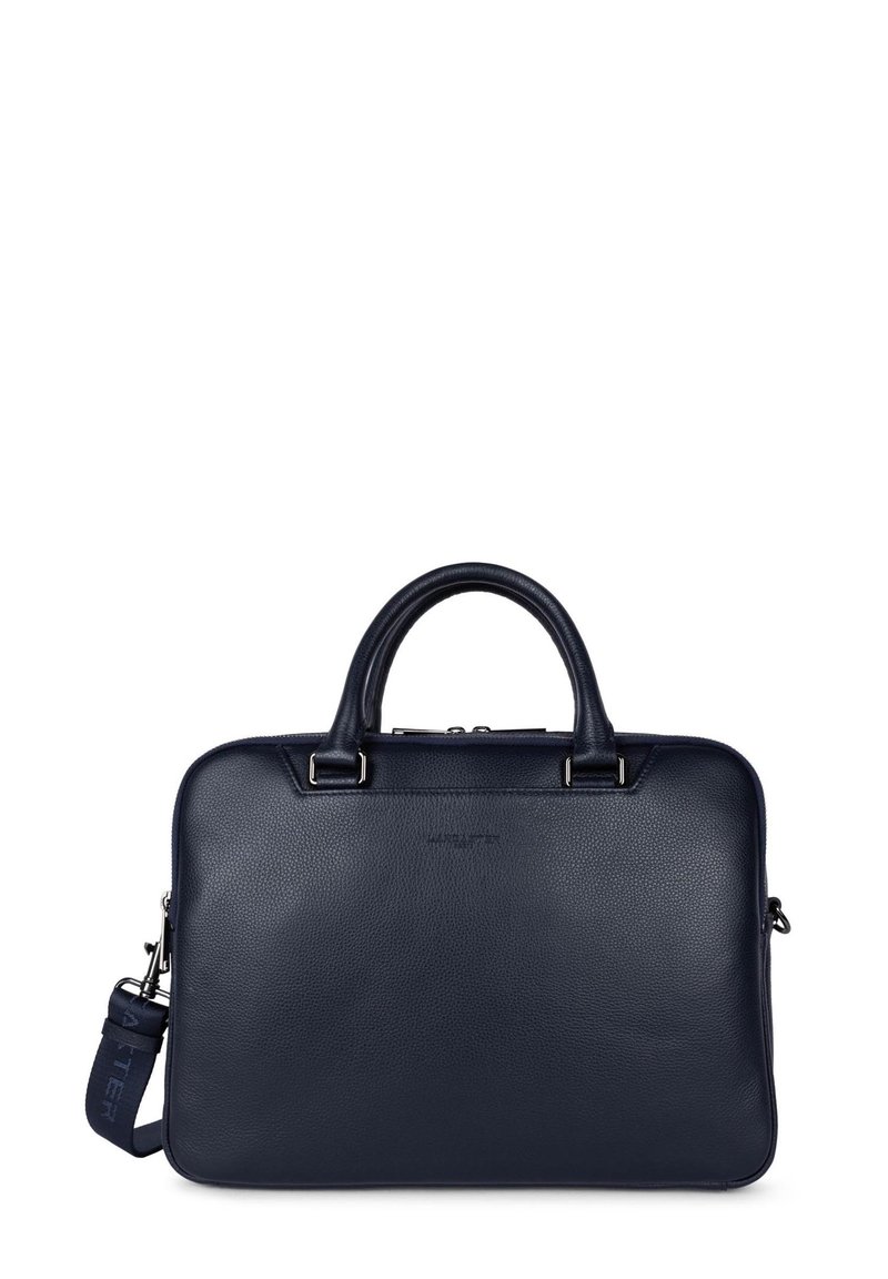 Borsa a tracolla in pelle blu navy con finitura texture, doppio manico superiore, tracolla rimovibile, accessori in argento e chiusura con zip.