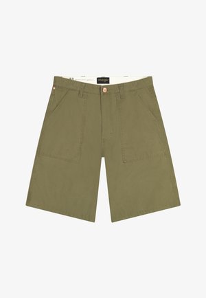 Olivne zelene kratke hlače do kolen z žeparji spredaj, z zankami za pas in zapiranjem na gumb, znamke Wrangler.