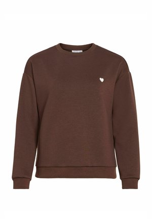 Sweat-shirt marron à manches longues, avec poignets et ourlet côtelés. Présente un petit logo cœur blanc sur la poitrine. Fabriqué en tissu doux.